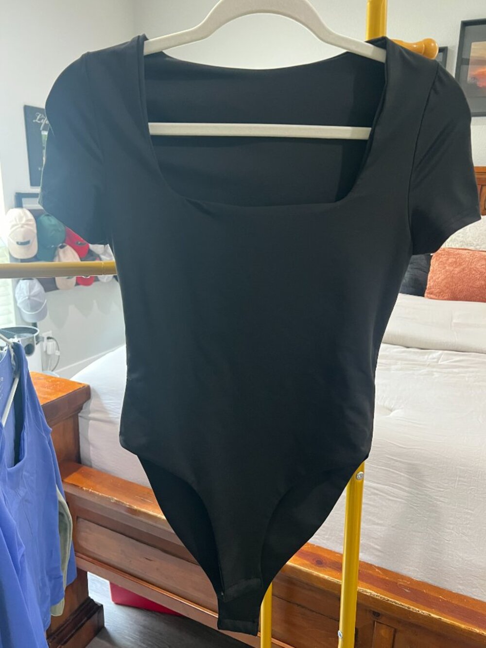 SHEIN Black Square Neck Short Sleeve Bodysuit Size S